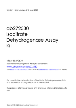 Ab272530 Isocitrate Dehydrogenase Assay Kit