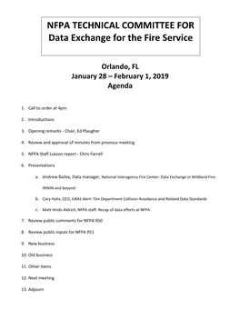 NFPA TECHNICAL COMMITTEE for Data Exchange for the Fire Service