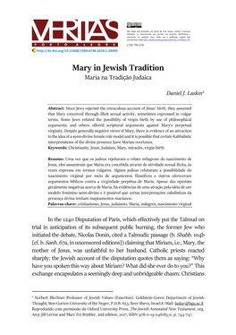 Mary in Jewish Tradition Maria Na Tradição Judaica