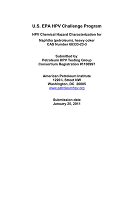 Hazard Characterization for Naphtha, Heavy Coker (Submitted to EPA)