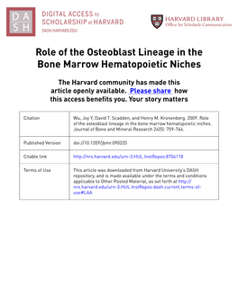 Role of the Osteoblast Lineage in the Bone Marrow Hematopoietic Niches