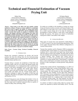 Technical and Financial Estimation of Vacuum Frying Unit