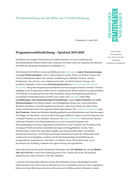 Spielzeit 2019.2020 Marie Schmitt Pressereferentin Tel