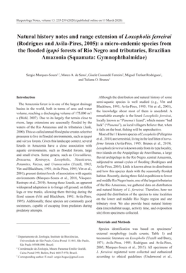 Natural History Notes and Range Extension of Loxopholis Ferreirai