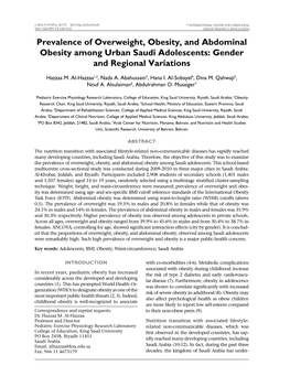 Prevalence of Overweight, Obesity, and Abdominal Obesity Among Urban Saudi Adolescents: Gender and Regional Variations