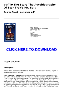 Pdf to the Stars the Autobiography of Star Trek's Mr. Sulu George Takei