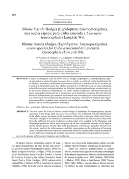 Ithome Lassula Hodges (Lepidoptera: Cosmopterigidae), Una Nueva Especie Para Cuba Asociada a Leucaena Leucocephala (Lam.) De Wit