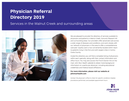 Physician Referral Directory 2019 Services in the Walnut Creek and Surrounding Areas