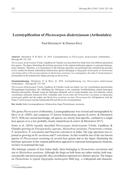 Lectotypification of Plectocarpon Diedertzianum (Arthoniales)