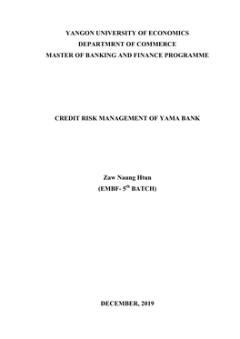 Yangon University of Economics Departmrnt of Commerce Master of Banking and Finance Programme