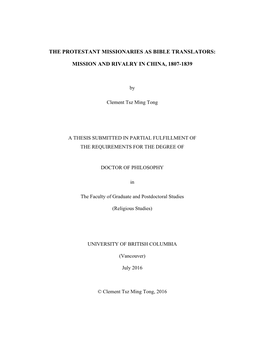 The Protestant Missionaries As Bible Translators