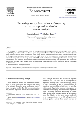 Estimating Party Policy Positions: Comparing Expert Surveys and Hand-Coded Content Analysis