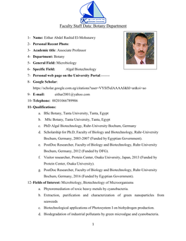 Faculty Staff Data: Botany Department