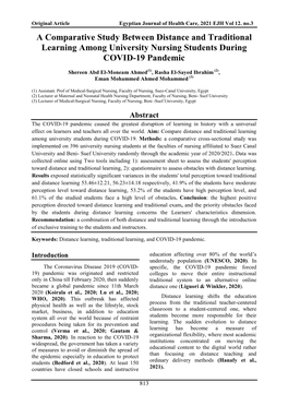 A Comparative Study Between Distance and Traditional Learning Among University Nursing Students During COVID-19 Pandemic