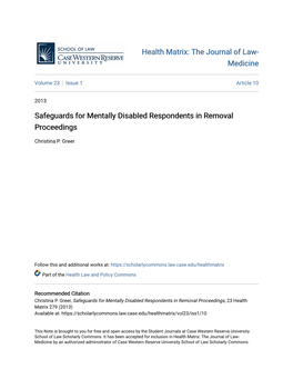 Safeguards for Mentally Disabled Respondents in Removal Proceedings