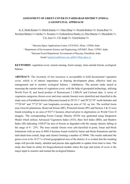 Assessment of Green Cover in Faridabad District (India): a Geospatial Approach