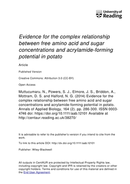 Evidence for the Complex Relationship Between Free Amino Acid and Sugar Concentrations and Acrylamideforming Potential in Potato