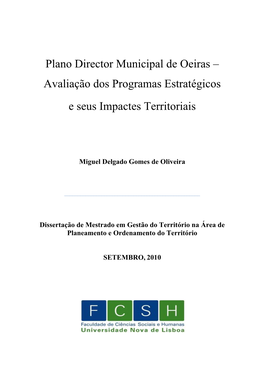 Plano Director Municipal De Oeiras – Avaliação Dos Programas Estratégicos E Seus Impactes Territoriais