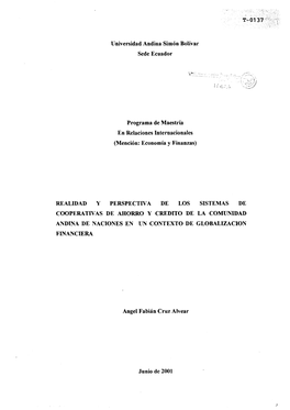 Universidad Andina Simón Bolívar Sede Ecuador Programa De