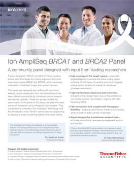 Ion Ampliseq BRCA1 and BRCA2 Panel a Community Panel Designed with Input from Leading Researchers