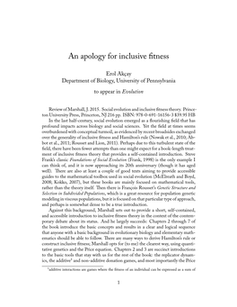 An Apology for Inclusive Fitness