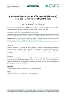 A Remarkable New Species of Brunfelsia (Solanaceae) from the Eastern Andes of Central Peru