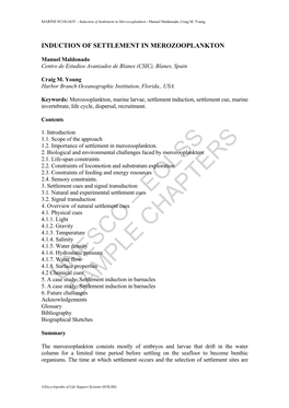 Induction of Settlement in Merozooplankton - Manuel Maldonado, Craig M