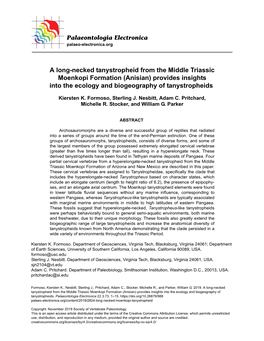 A Long-Necked Tanystropheid from the Middle Triassic Moenkopi Formation (Anisian) Provides Insights Into the Ecology and Biogeography of Tanystropheids