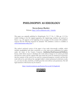 Philosophy As Ideology