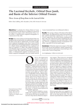 The Lacrimal Keyhole, Orbital Door Jamb, and Basin of the Inferior Orbital Fissure Three Areas of Deep Bone in the Lateral Orbit