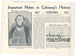 Notes Cobourg's History Important