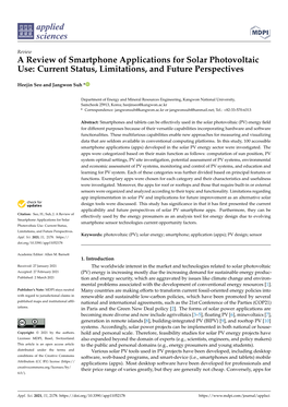 A Review of Smartphone Applications for Solar Photovoltaic Use: Current Status, Limitations, and Future Perspectives