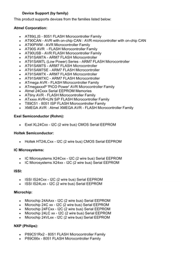 Device Support (By Family) This Product Supports Devices from the Families Listed Below: Atmel Corporation: • AT89(L)S