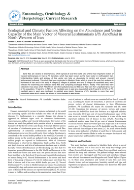 Ecological and Climatic Factors Affecting on the Abundance and Vector Capacity of the Main Vector of Visceral Leishmaniasis (Ph