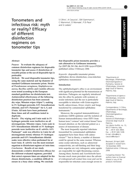 Myth Or Reality? Efficacy of Different Disinfection Regimens on Tonometer Tips