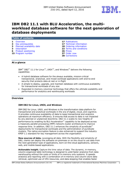 IBM DB2 11.1 with BLU Acceleration, the Multi- Workload Database Software for the Next Generation of Database Deployments