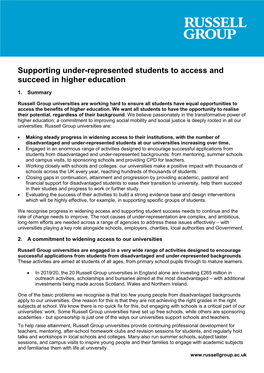 Supporting Under-Represented Students to Access and Succeed in Higher Education