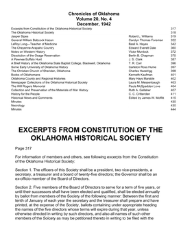 Excerpts from Constitution of the Oklahoma Historical Society 317 the Oklahoma Historical Society 318 Jasper Sipes Robert L