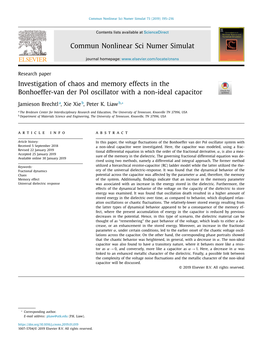 Investigation of Chaos and Memory Effects in the Bonhoeffer-Van Der Pol Oscillator with a Non-Ideal Capacitor