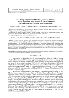 The Range Expansion of Ovalisia Festiva (Linnaeus, 1767) (Coleoptera: Buprestidae) in Eastern Europe and Its Damaging Potential