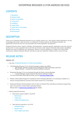 Enterprise Browser 2.0 for Android Devices Contents