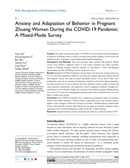Anxiety and Adaptation of Behavior in Pregnant Zhuang Women During the COVID-19 Pandemic: a Mixed-Mode Survey