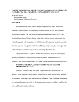 Forced Migration of Alaskan Indigenous Communities Due to Climate Change: Creating a Human Rights Response