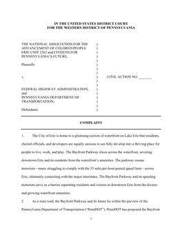 Erie Bayfront NAACP and Pennfuture Lawsuit V. Federal