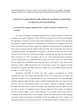 LANGUAGE ACQUISITION in the LIGHT of COGNITIVE LINGUISTICS Ewa D Ąbrowska and Wojciech Kubinski