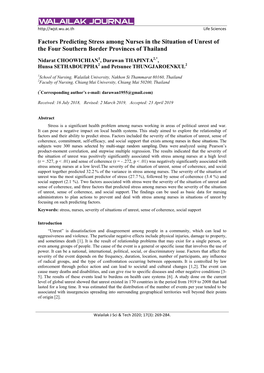 Factors Predicting Stress Among Nurses in the Situation of Unrest of the Four Southern Border Provinces of Thailand