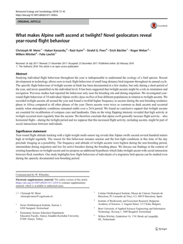 What Makes Alpine Swift Ascend at Twilight? Novel Geolocators Reveal Year-Round Flight Behaviour