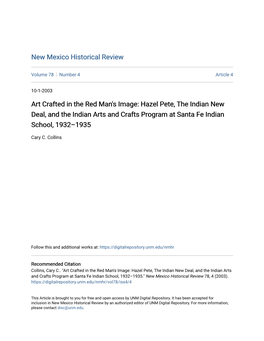 Hazel Pete, the Indian New Deal, and the Indian Arts and Crafts Program at Santa Fe Indian School, 1932–1935