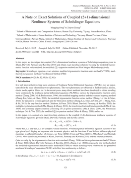 Dimensional Nonlinear Systems of Schr¨Odinger Equations Given in Khani, Darvishi, Farmany and Kavitha (2010)