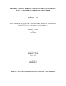 Quantitative Taphonomy of Tanytrachelos Ahynis, Cow Branch Formation, Solite Quarry, Virginia